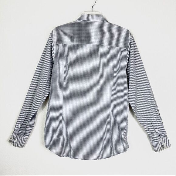 Perry Ellis Slim Fit Grey & White Checkered Plaid Long Sleeve Button Up Shirt - Picture 2 of 5